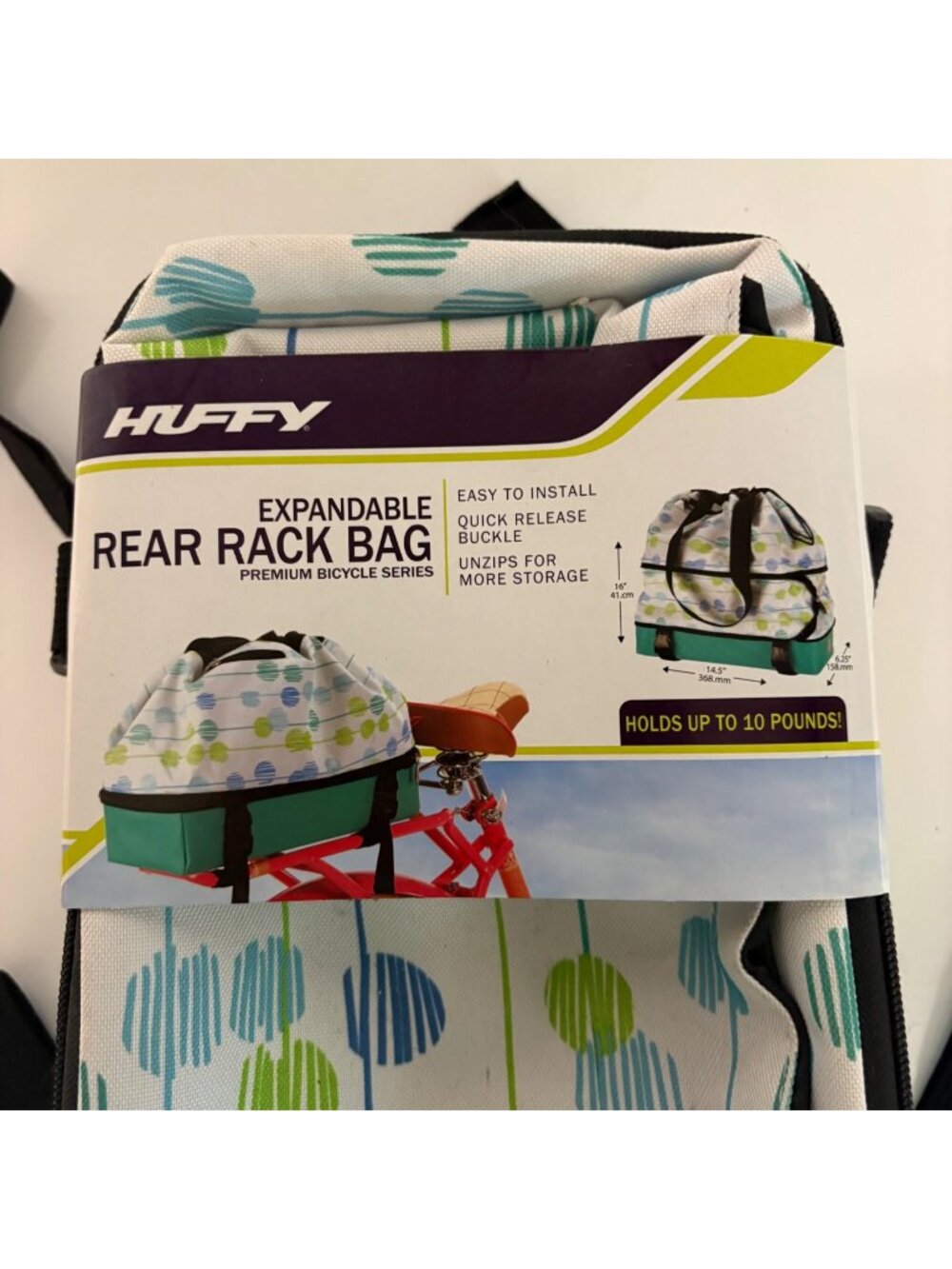 Huffy Expandable Rear Rack Bag Quick Release Buckle System Holds Up To 10lbs NEW